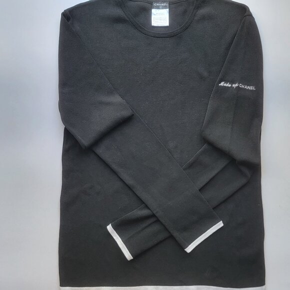 CHANEL Paris Makeup Artist black sweater white trim size 50 EUR 16/18 US